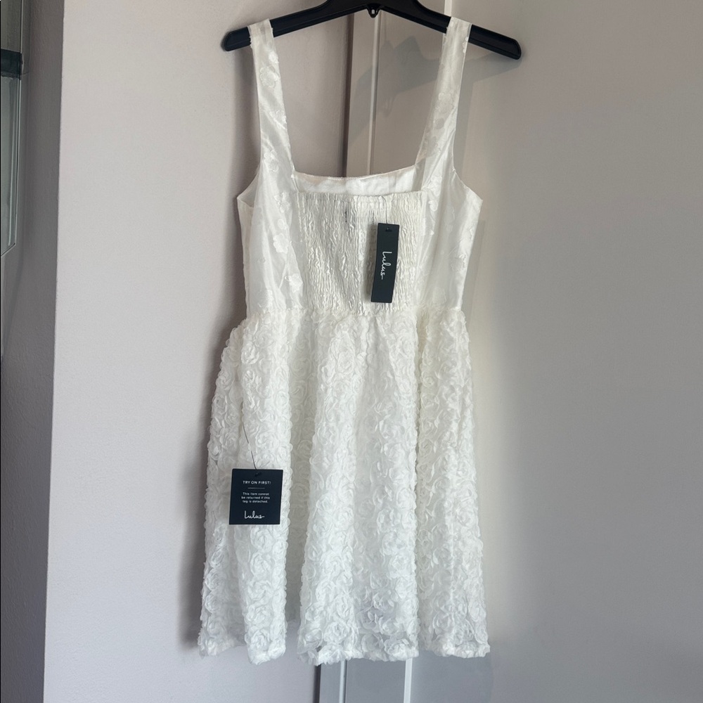 Lulus Gorgeous Bliss White Jacquard Rosette Bustier Mini Dress - Picture 5 of 6